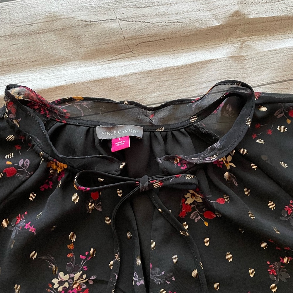 Vincent Camuto Black 3/4 Sleeve Peasant Top - Picture 3 of 6